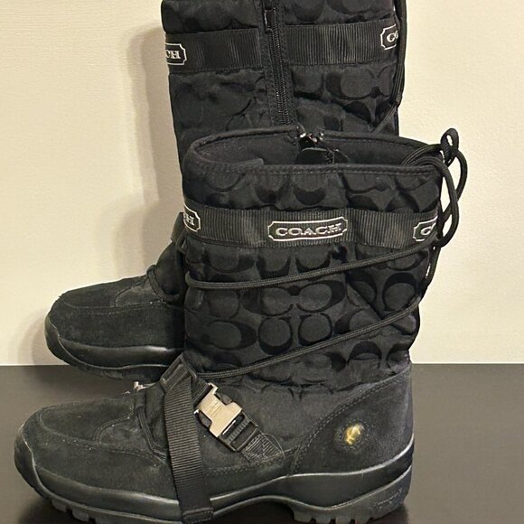 Womens COACH Sela Sz 8.5 Black Signature Insulated Vibram Sole Winter Snow Boots - Picture 1 of 6